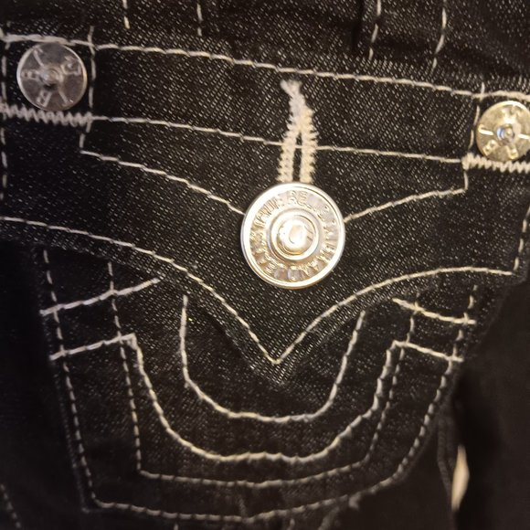 True Religion NWOT Black Denim Jean Trucker Jacket Women’s Size XL - Picture 6 of 16